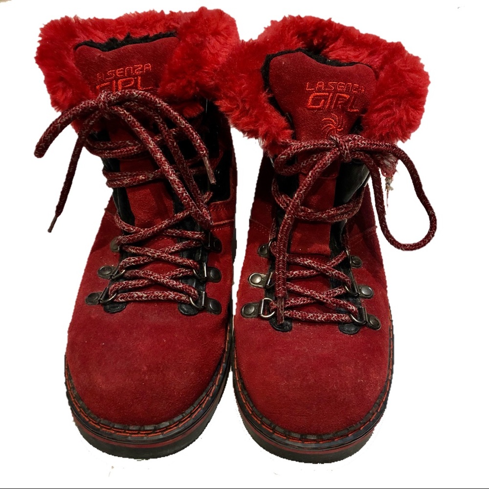 Red Suede & Faux Fur Hiking / Fashion Boot